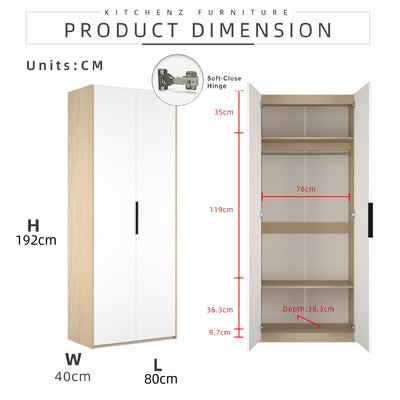 192cm High 2 Door Wardrobe with Hanging Rod-HMZ-FN-WD-6009/6419