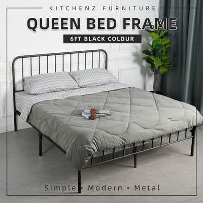 6.5FT 3V Powder Coated Metal Queen Size Bed Frame-HMZ-FYDB-0025-WHT/STB