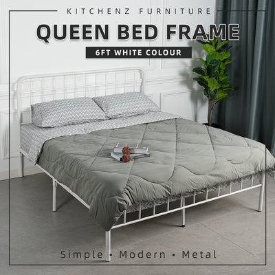 6.5FT 3V Powder Coated Metal Queen Size Bed Frame-HMZ-FYDB-0025-WHT/STB