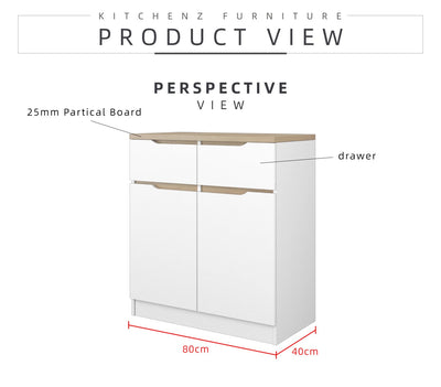 (Pro) 2.6FT Sinowa Series Full Melamine Kitchen Cabinets Base Unit/Kitchen Storage - HMZ-KBC-M9285-LH+WT