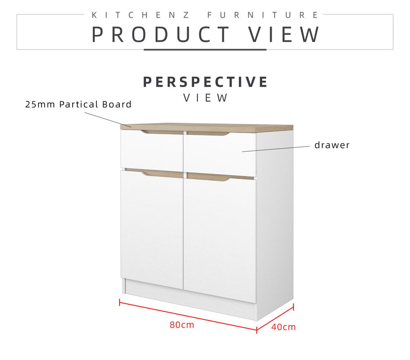 (Pro) 2.6FT Sinowa Series Full Melamine Kitchen Cabinets Base Unit/Kitchen Storage - HMZ-KBC-M9285-LH+WT