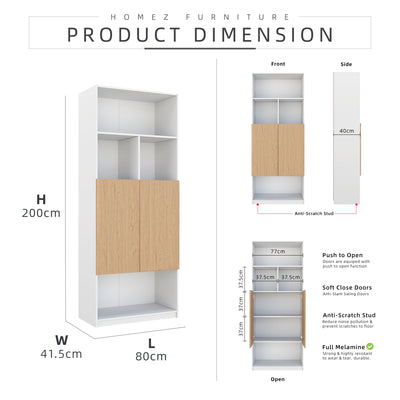 [Free Installation] Office Cabinet 2.6FTx6.5FT Tall Soft Close Doors/Open Shelves Storage Melamine - M1801/M1802/M1803