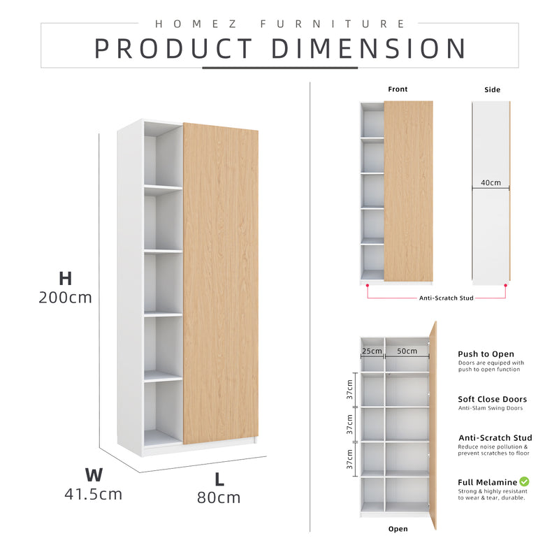 [Free Installation] Office Cabinet 2.6FTx6.5FT Tall Soft Close Doors/Open Shelves Storage Melamine - M1801/M1802/M1803