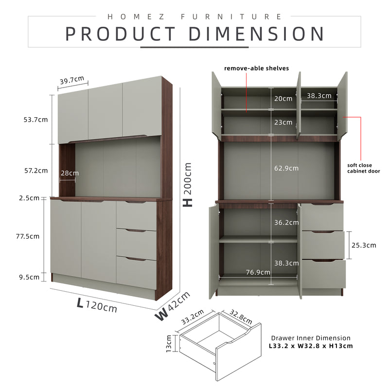 4FT Cedar Series Full Melamine Tall Unit Kitchen Cabinet with Soft Close Door - M2315-FW+CR-GRP