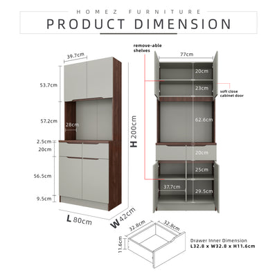 2.6FT Cedar Series Full Melamine Tall Unit Kitchen Cabinet with Soft Close Door - M2385-FW+CR-GRP