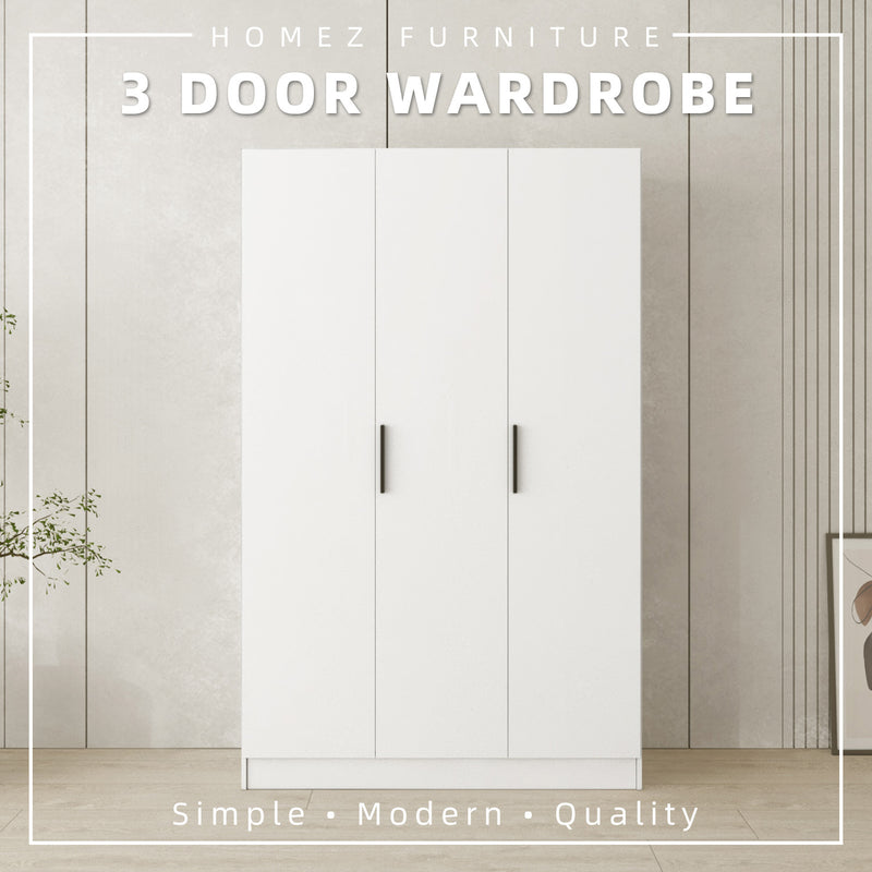 3.9FT 3 Door Wardrobe with Handle - HMZ-FN-WD-M6458-WT
