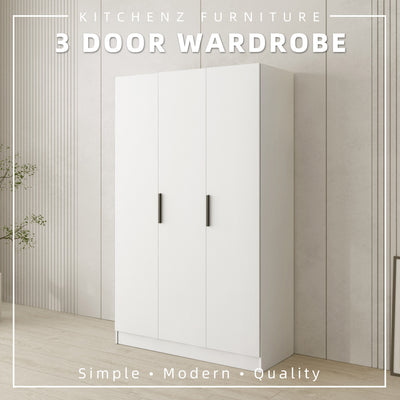 3.9FT 3 Door Wardrobe with Handle - HMZ-FN-WD-M6458-WT
