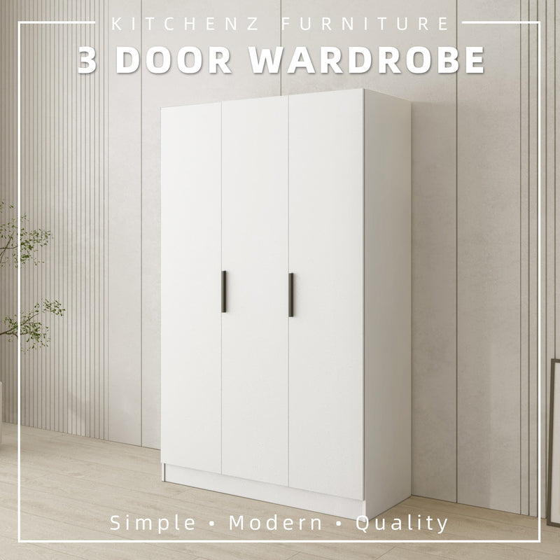 3.9FT 3 Door Wardrobe with Handle - HMZ-FN-WD-M6458-WT