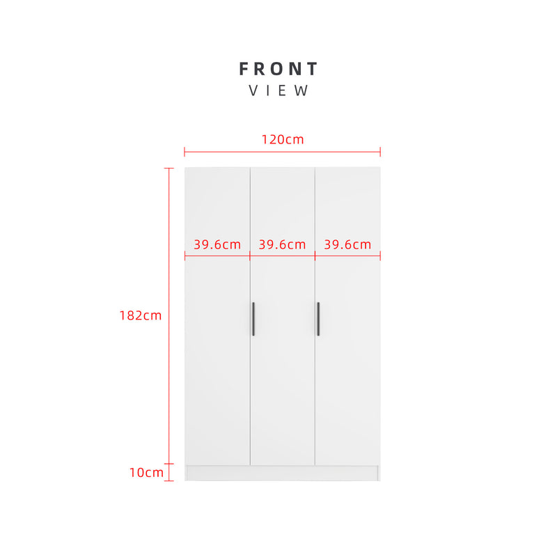 3.9FT 3 Door Wardrobe with Handle - HMZ-FN-WD-M6458-WT