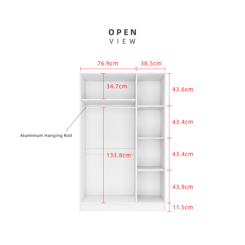 3.9FT 3 Door Wardrobe with Handle - HMZ-FN-WD-M6458-WT
