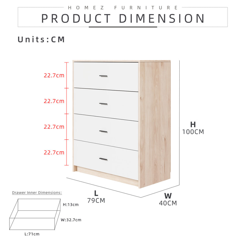 (Combo Bedroom Set) Melamine Combo Bedroom Set Chest Drawer Single Bed Frame Headboard Wardrobe White + Oak Set Perabot