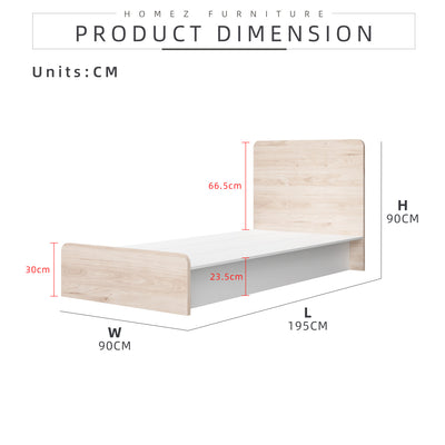 (Combo Bedroom Set) Melamine Combo Bedroom Set Chest Drawer Single Bed Frame Headboard Wardrobe White + Oak Set Perabot