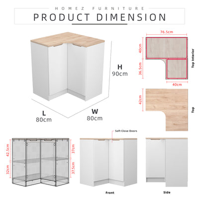 Sinowa Pro Series Base Kitchen Corner Cabinet Full Melamine Soft Close - HMZ-KBC-M9219