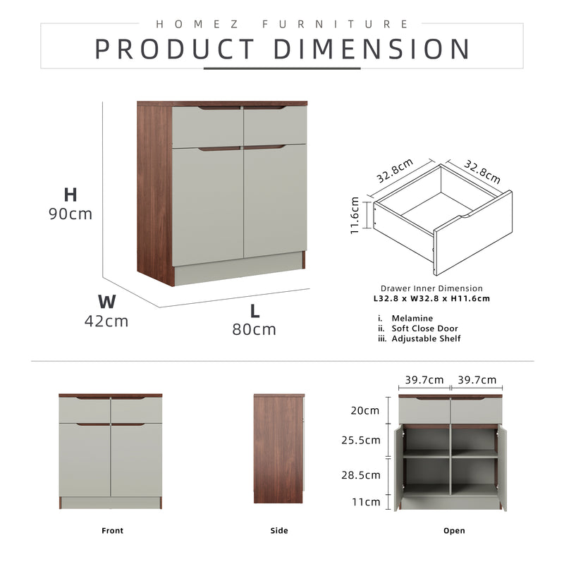 2.6FT Cedar Series Full Melamine Base Unit Kitchen Cabinet with Soft Close Door - M9385-FW+CR