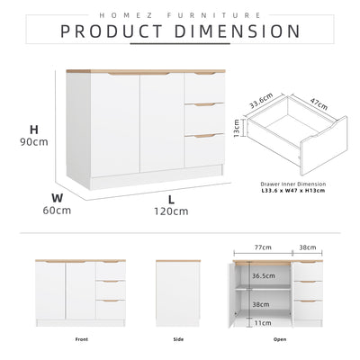 (Pro) 3.9FT 2 Door 3 Drawers Sinowa Series Full Melamine Kitchen Cabinet Base Unit/Kitchen Storage - HMZ-KBC-M9615-LH+WT
