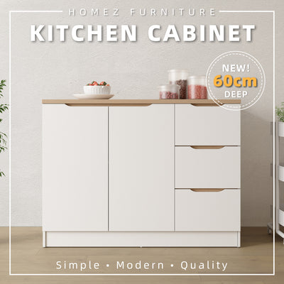 (Pro) 3.9FT 2 Door 3 Drawers Sinowa Series Full Melamine Kitchen Cabinet Base Unit/Kitchen Storage - HMZ-KBC-M9615-LH+WT