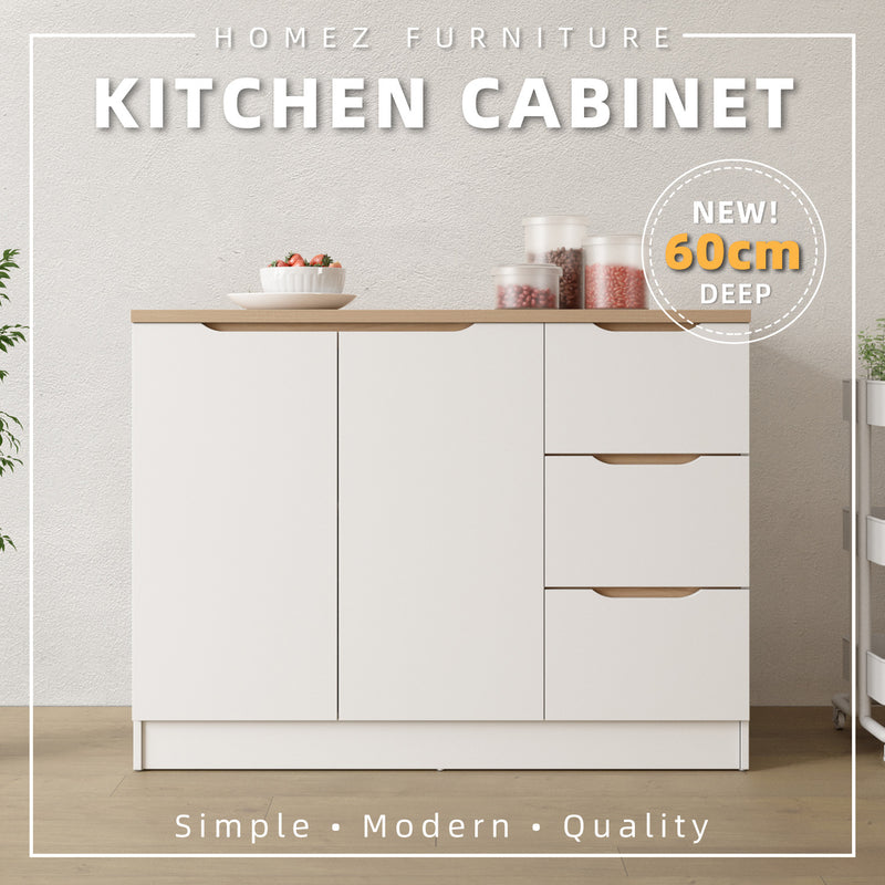 (Pro) 3.9FT 2 Door 3 Drawers Sinowa Series Full Melamine Kitchen Cabinet Base Unit/Kitchen Storage - HMZ-KBC-M9615-LH+WT