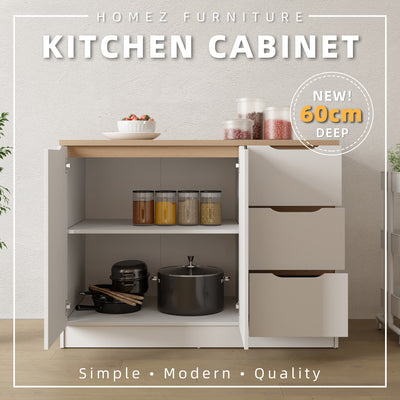 (Pro) 3.9FT 2 Door 3 Drawers Sinowa Series Full Melamine Kitchen Cabinet Base Unit/Kitchen Storage - HMZ-KBC-M9615-LH+WT