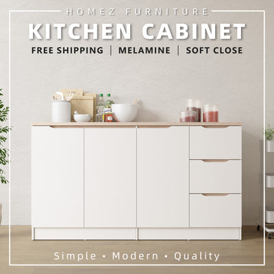 5.2FT Sinowa Pro Series Full Melamine 3 Doors 3 Drawers Kitchen Cabinet (Depth 60cm) - HMZ-KBC-M9625-LH+WT