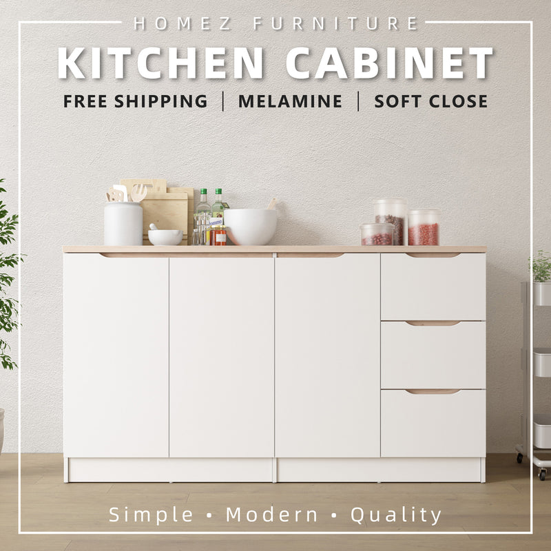 5.2FT Sinowa Pro Series Full Melamine 3 Doors 3 Drawers Kitchen Cabinet (Depth 60cm) - HMZ-KBC-M9625-LH+WT