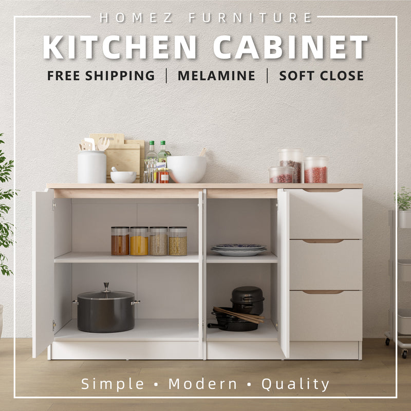 5.2FT Sinowa Pro Series Full Melamine 3 Doors 3 Drawers Kitchen Cabinet (Depth 60cm) - HMZ-KBC-M9625-LH+WT