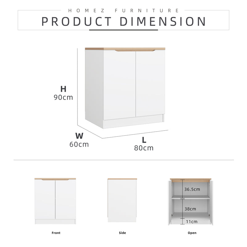 (Pro) 2.6FT Sinowa Series Full Melamine Kitchen Cabinets Base Unit/Kitchen Storage-HMZ-KBC-M9685-LH+WT