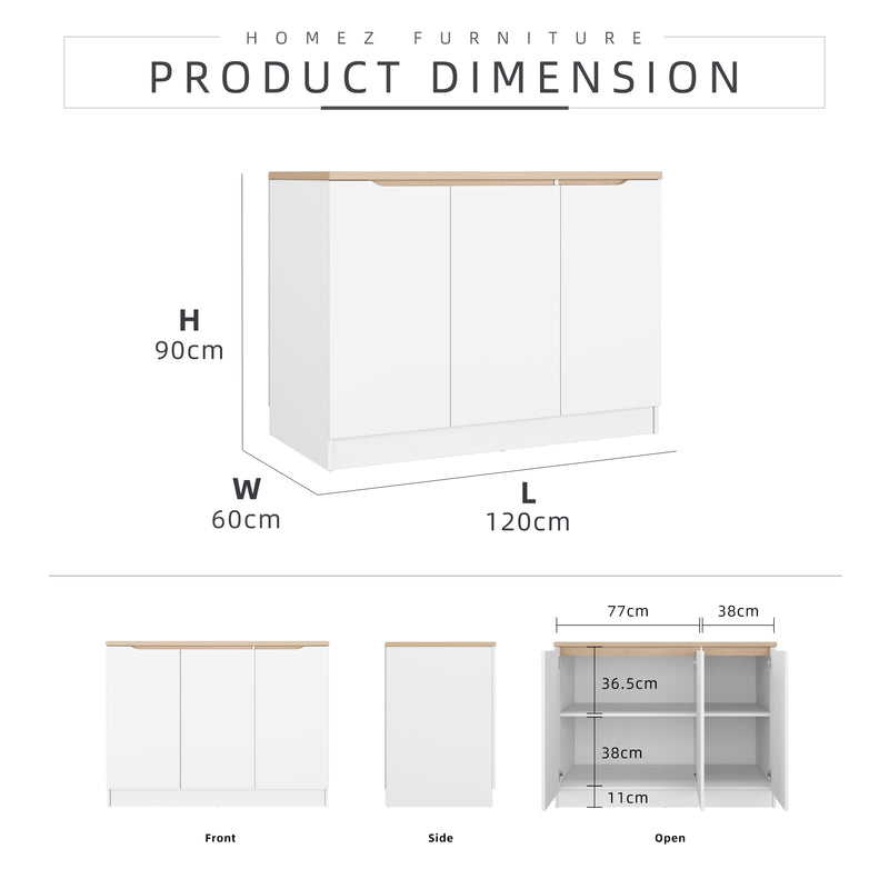 (Pro) 3.9FT 3 Doors Sinowa Series Full Melamine Kitchen Cabinet Base Unit/Kitchen Storage - HMZ-KBC-M9695-LH+WT