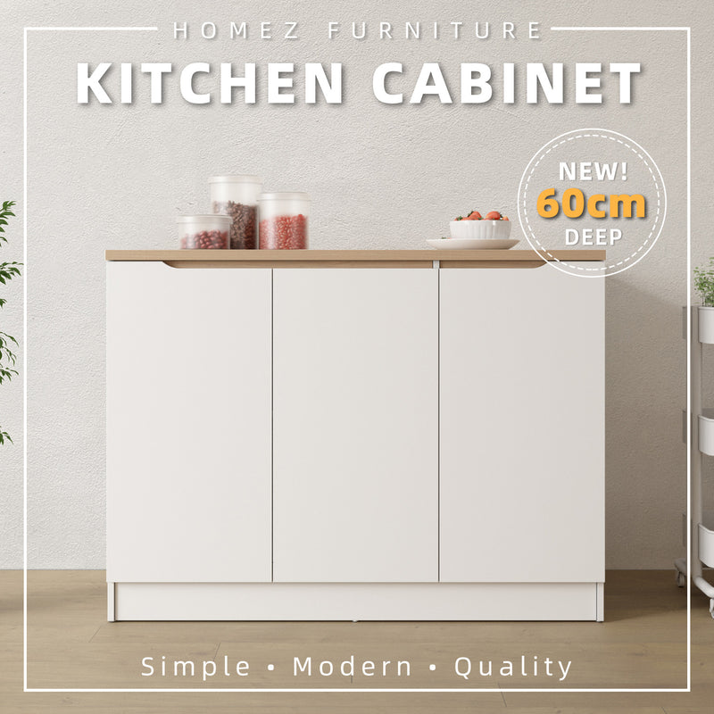 (Pro) 3.9FT 3 Doors Sinowa Series Full Melamine Kitchen Cabinet Base Unit/Kitchen Storage - HMZ-KBC-M9695-LH+WT