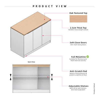 (Pro) 3.9FT 3 Doors Sinowa Series Full Melamine Kitchen Cabinet Base Unit/Kitchen Storage - HMZ-KBC-M9695-LH+WT