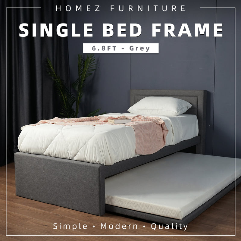 3.3FT Divan Single Size Bed Frame Pull Out Bed Single Headboard Linen Fabric Bed Frame - DV012S/DV3363