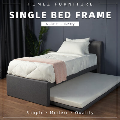 3.3FT Divan Single Size Bed Frame Pull Out Bed Single Headboard Linen Fabric Bed Frame - DV012S/DV3363