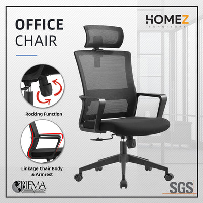 Emma High Back Mesh Office Chair with Ergonomic Design / Black - OC-HB-EMMA-BK+BK