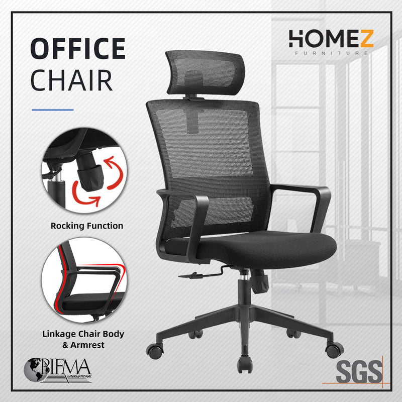 Emma High Back Mesh Office Chair with Ergonomic Design / Black - OC-HB-EMMA-BK+BK