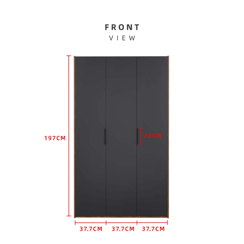 200cm 3 Door Wardrobe with Black Plastic Handle - HMZ-FN-WD-6018