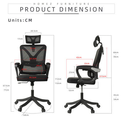 HomeZ Office Chair Ergonomic Chair Executive Mesh High back / Medium Back Chair/with legrest - Black