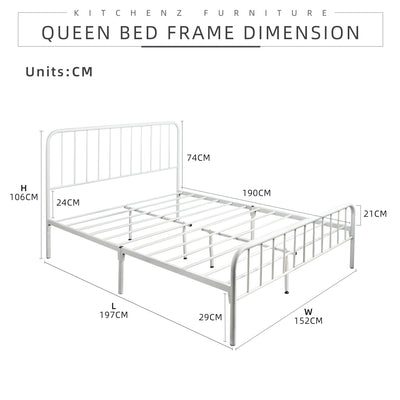 6.5FT 3V Powder Coated Metal Queen Size Bed Frame-HMZ-FYDB-0025-WHT/STB