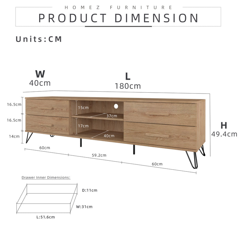 Homez Chester Series 6Ft Tv Cabinet Tv Console - C2200-OAK