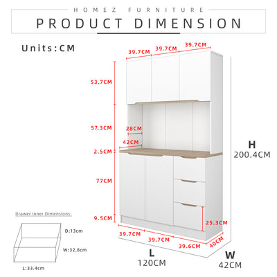 4FT Sinowa Series Full Melamine Kitchen Cabinet Tall Unit / Kitchen Storage - HMZ-KC-M2015V2-LH+WT