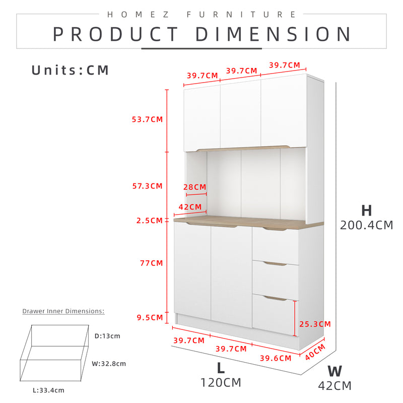 4FT Sinowa Series Full Melamine Kitchen Cabinet Tall Unit / Kitchen Storage - HMZ-KC-M2015V2-LH+WT