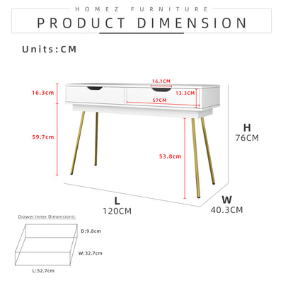 [Free Installation] 4FT Ivory Series Console Table with 2 Drawer Storage Gold Metal Leg Support - HMZ-FN-CT-1415-WT