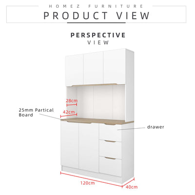4FT Sinowa Series Full Melamine Kitchen Cabinet Tall Unit / Kitchen Storage - HMZ-KC-M2015V2-LH+WT
