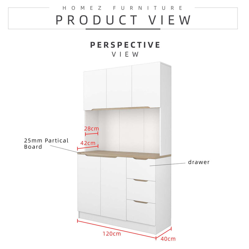 4FT Sinowa Series Full Melamine Kitchen Cabinet Tall Unit / Kitchen Storage - HMZ-KC-M2015V2-LH+WT