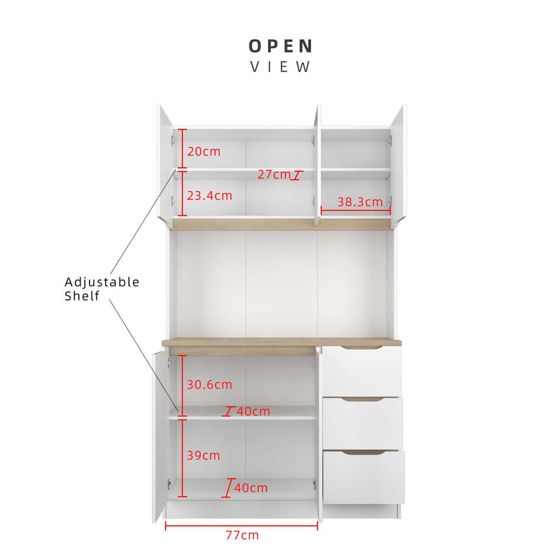4FT Sinowa Series Full Melamine Kitchen Cabinet Tall Unit / Kitchen Storage - HMZ-KC-M2015V2-LH+WT