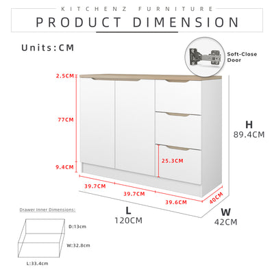 4FT Sinowa Pro Series Full Melamine Soft-Close Door Kitchen Cabinet Base Unit  / Kitchen Storage - HMZ-KBC-M9215-LH+WT