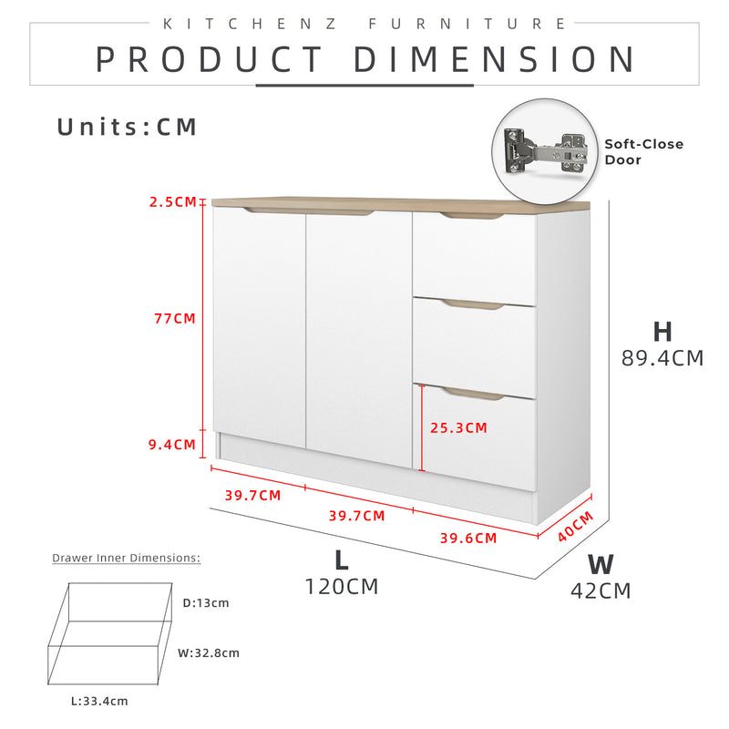 4FT Sinowa Pro Series Full Melamine Soft-Close Door Kitchen Cabinet Base Unit  / Kitchen Storage - HMZ-KBC-M9215-LH+WT