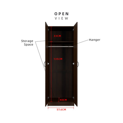 2FT 2 Door Wardrobe with Large Hanging Space - HMZ-FN-WD-6000