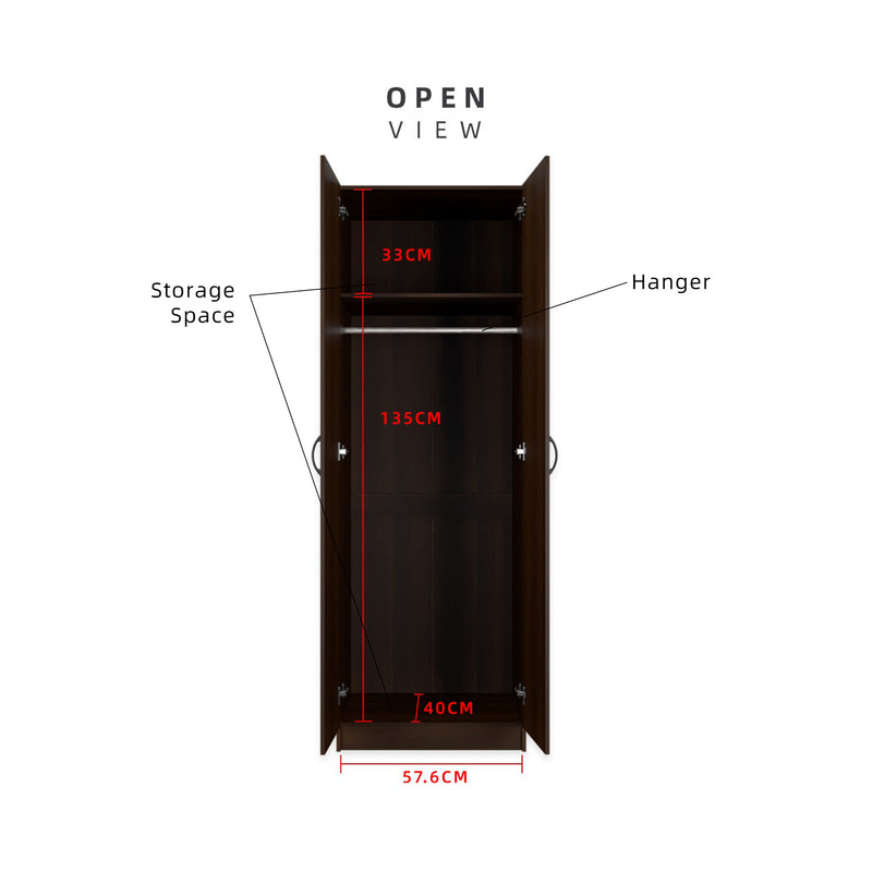 2FT 2 Door Wardrobe with Large Hanging Space - HMZ-FN-WD-6000
