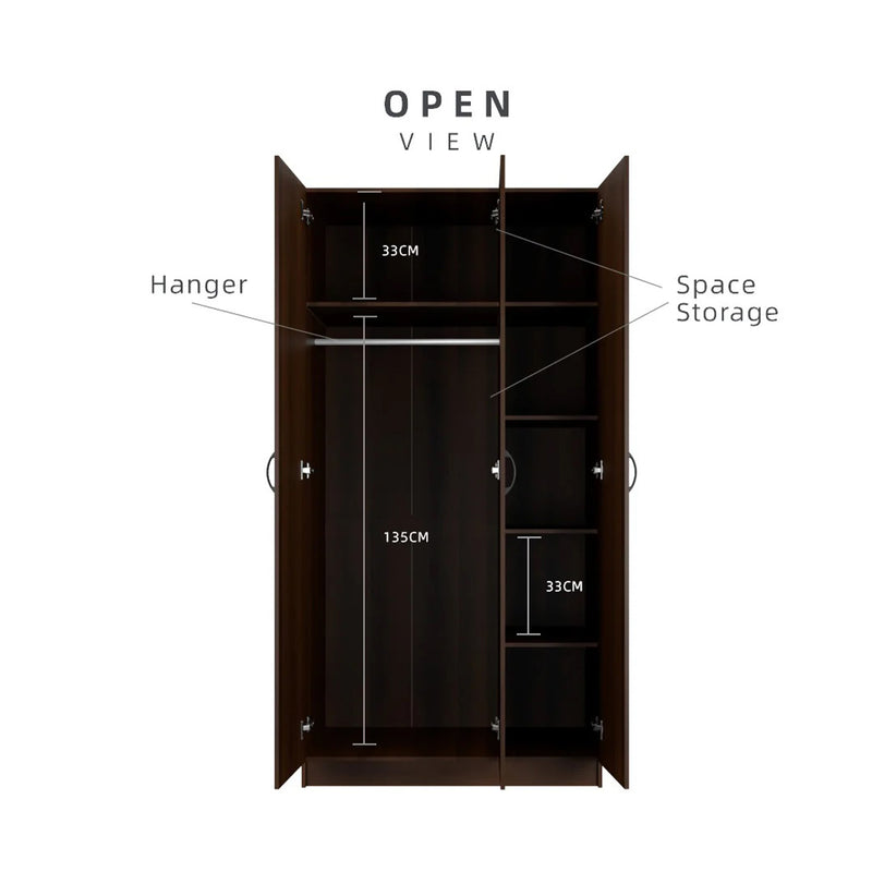 3 Door Wardrobe HMZ-WD-DT-6001 with 6 Shelves - 3FT