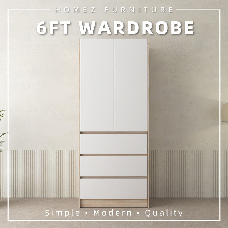 6FT Wardrobe 3 Drawer with Hanging Rod- WD-6417/6007