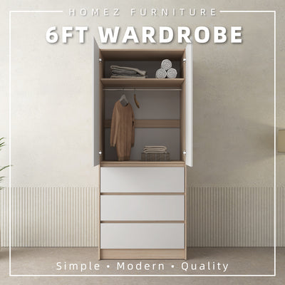 6FT Wardrobe 3 Drawer with Hanging Rod- WD-6417/6007